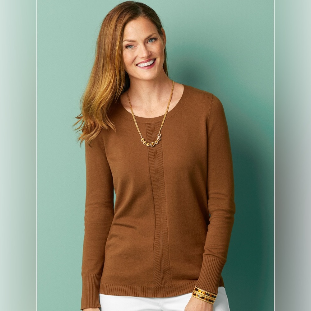 Talbots brown sweater Lightweight scoopneck chevron pattern Size Small petite